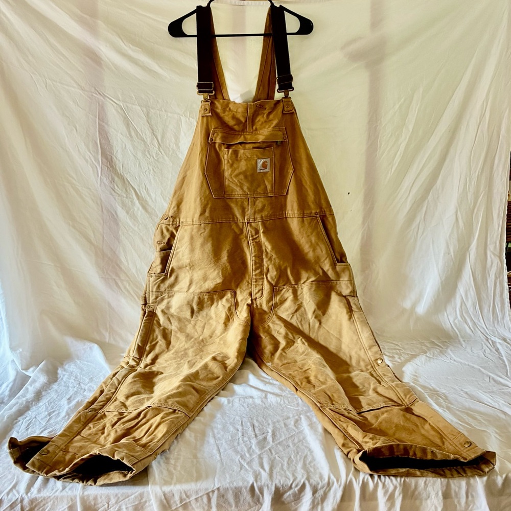 Carhartt Tan Duck Canvas Bib Overalls with Black Straps